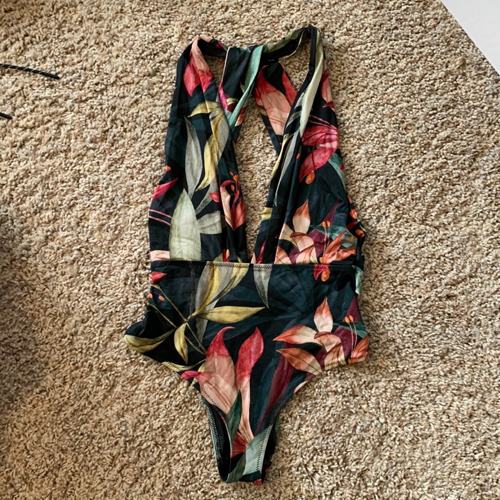 Zara Floral One Piece Swimsuit - Black and Red